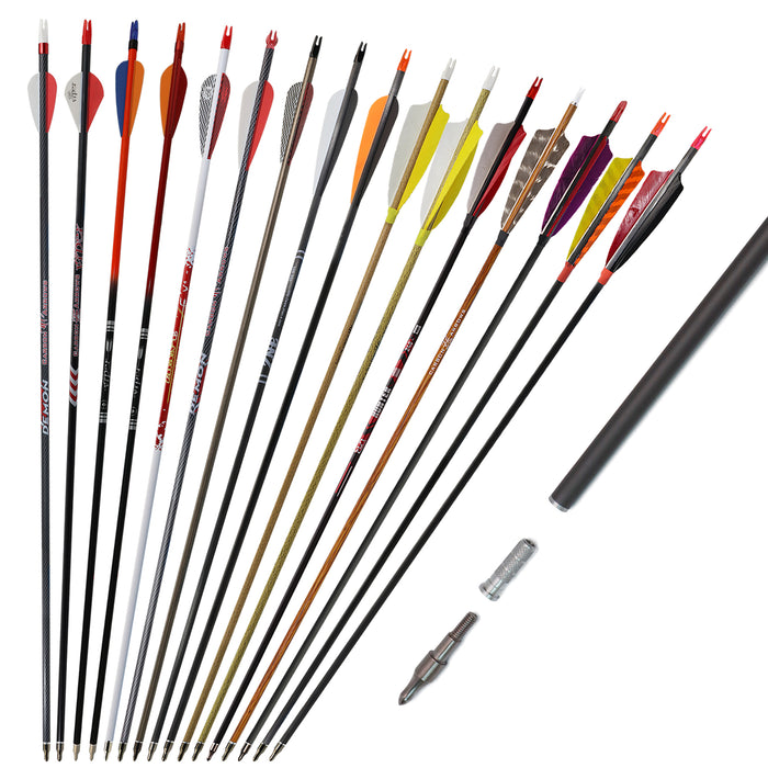 Customizable Pure/Mixed Carbon Arrows 300-800 Spine Shafts with Feather and Field Tip Shooting Practice